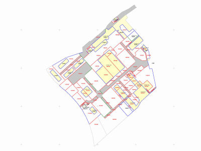 Prikaz novega parcelnega stanja; vsaki stavbi pripada pripadajoče zemljišče, vse parcele imajo prost dostop do javnih poti.